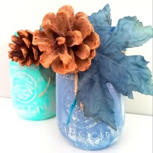 Fall Farmhouse Mason Jars Handmade Blue & Teal